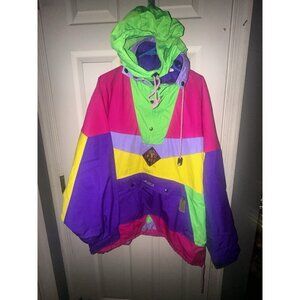 Vtg 80s 90s Nevica Ski Snowboard Anorak Jacket Color Block Hooded Large